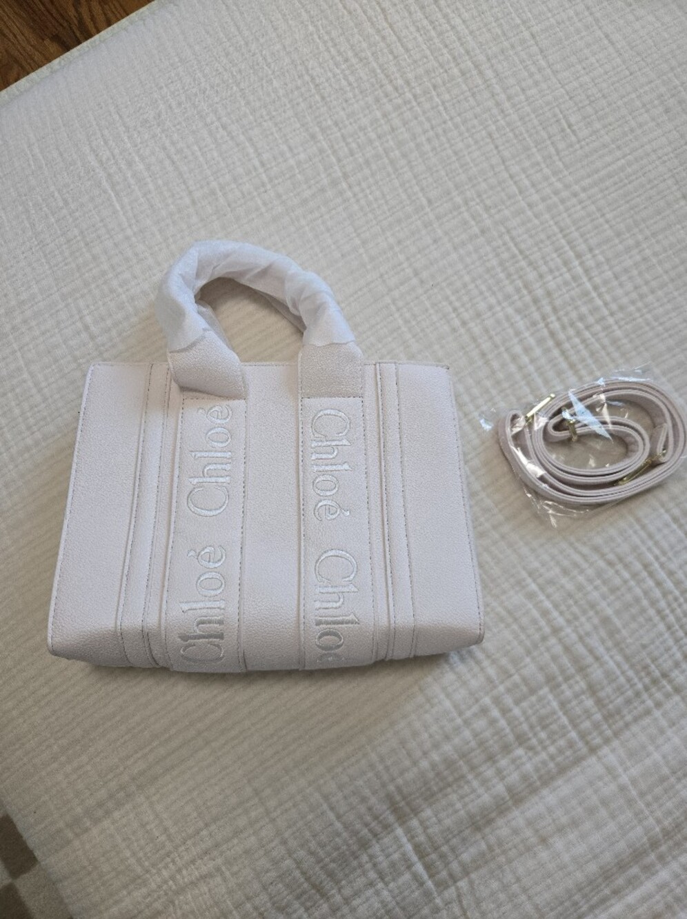 Chloé Pale Blush Pink Vegan Leather Mini Tote Bag with Removable Strap